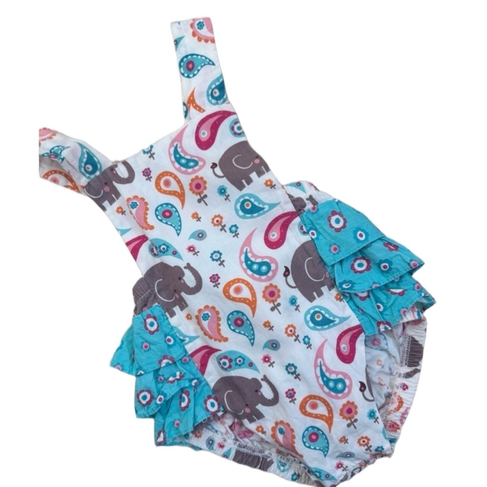 Jelly The Pug Elephant Paisley Romper 18M Boutique Ruffle Bubble Outfit